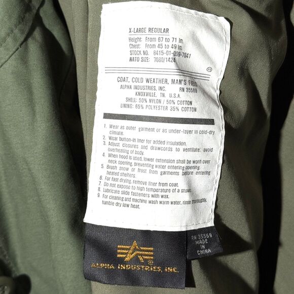 Alpha Industries M-65 Field Jacket XL Reg OG107 Green w/ Liner Vietnam USGI EUC - Picture 15 of 16